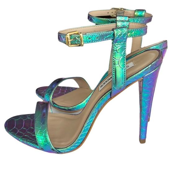 Steven Madden Carmelina Turquoise Metallic Snake-Embossed Sandal - Picture 16 of 16